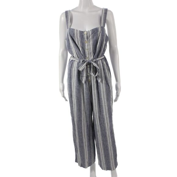 Rails Pants - Rails Women Sleeveless V Neck Striped Jumpsuit Blue Size L